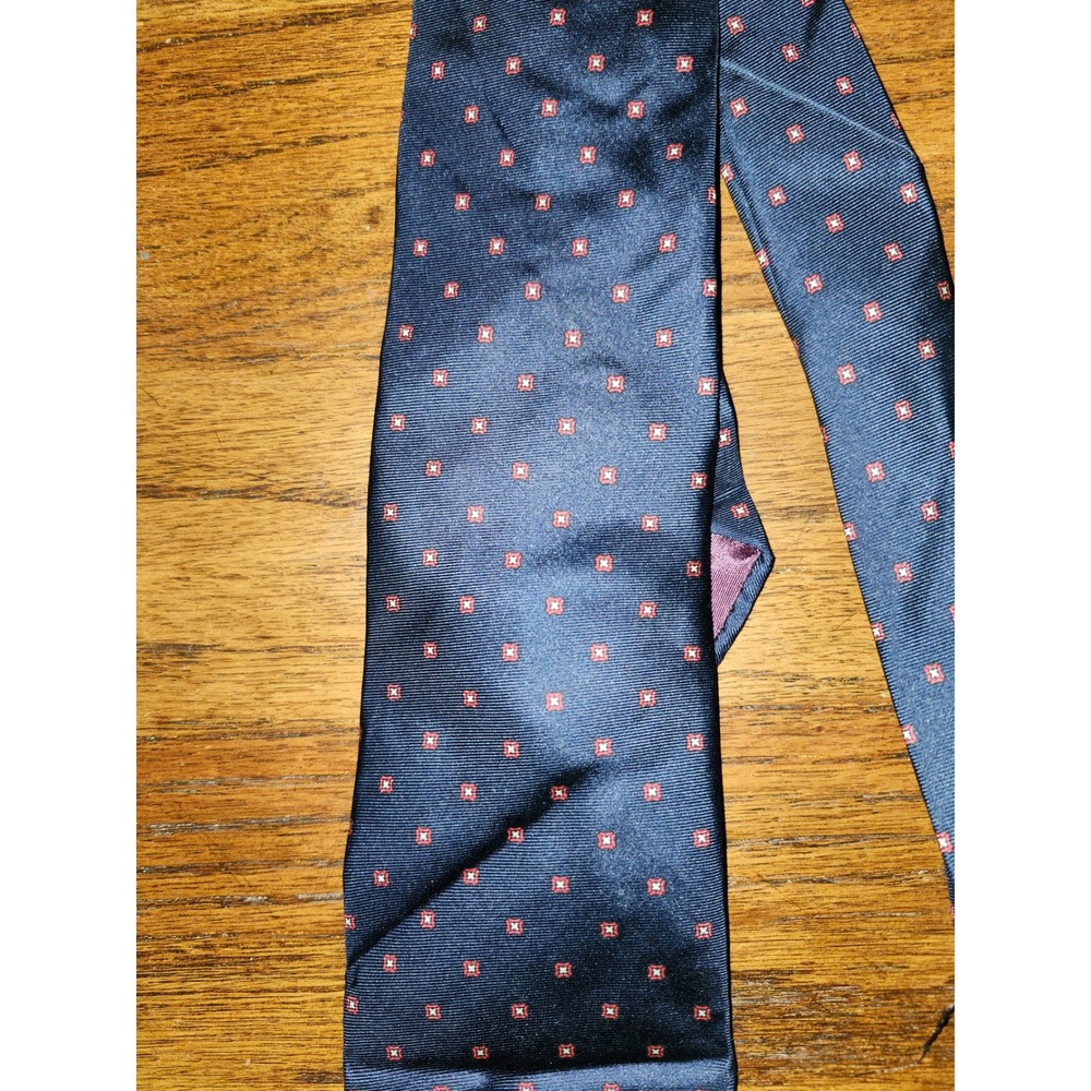 Philippe Perrier Mens Silk Tie Navy Blue Red Geometric Medallion Made in Italy - Picture 4 of 6